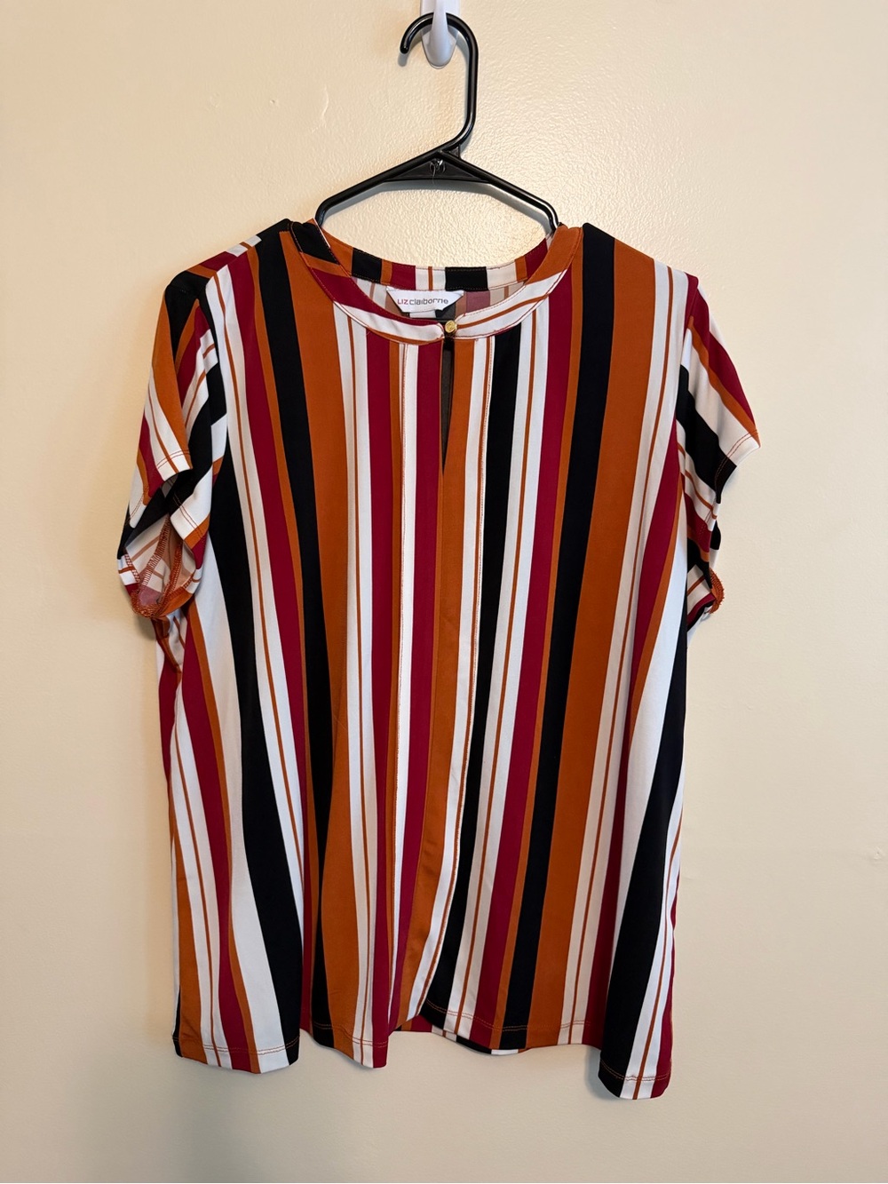 Liz Claiborne Rust Multi-Striped Short Sleeve Top